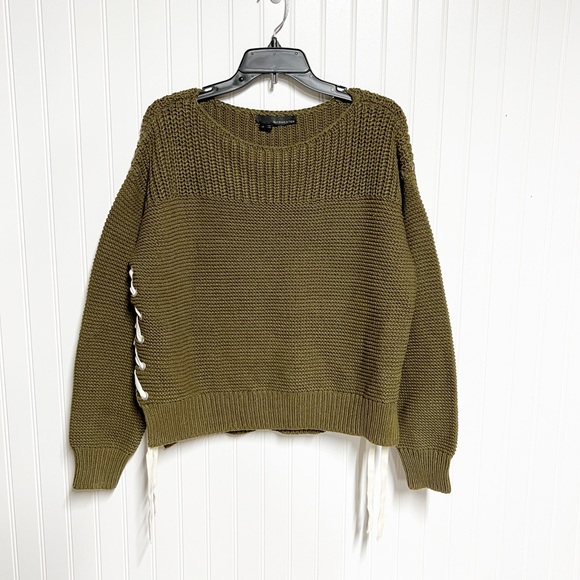 360 Sweater Olive Green Emilia Lace Up Sweater Boatneck Medium M - Picture 2 of 7